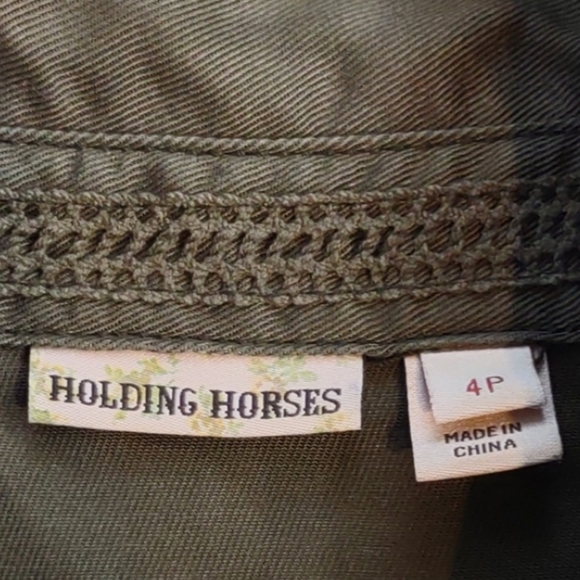 Anthropologie Holding Horses Olive Military Swing Shirtdress Size 4P - Picture 7 of 8